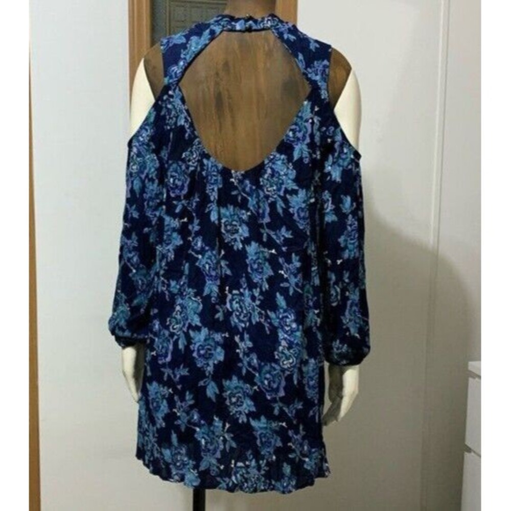 Angie Mini Floral Cold Shoulder Dress Size Medium Long Sleeves Swing Open Back